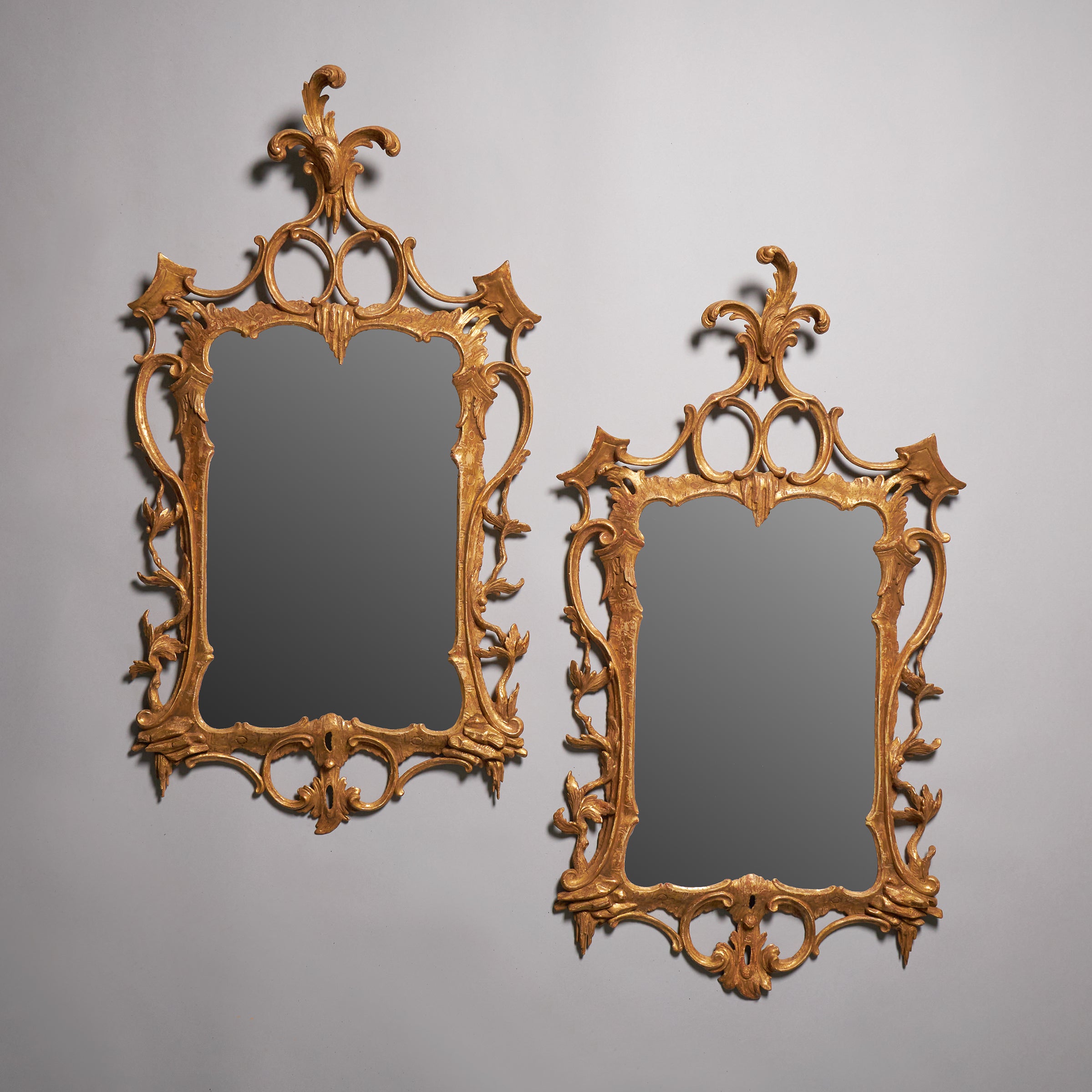 Rare Pair of George III 18th Century Rocco Giltwood Mirrors, circa 1760-1770 2